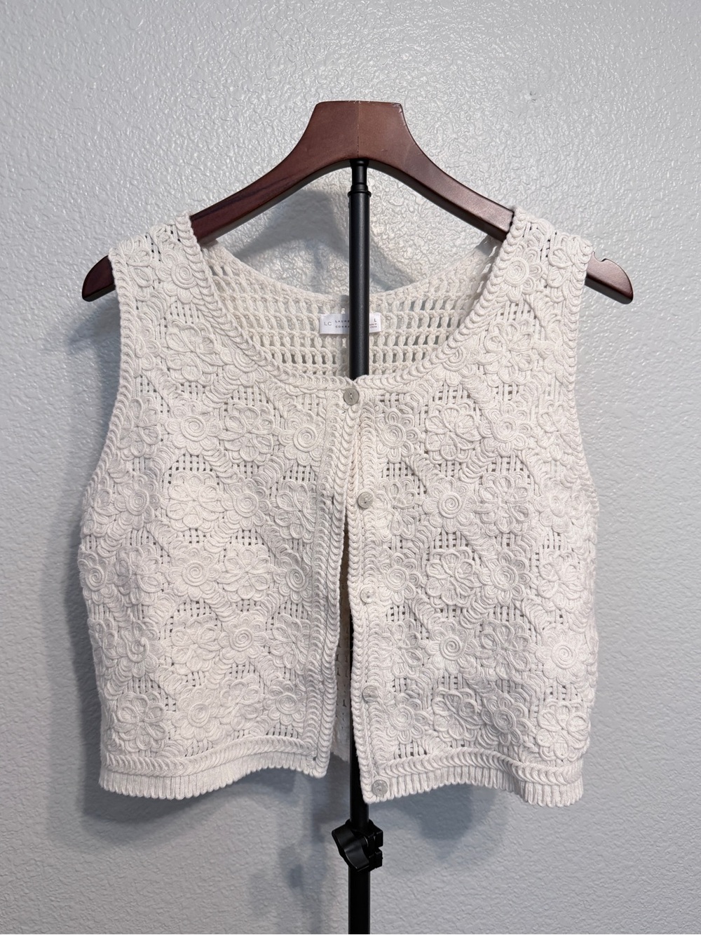 LC Lauren Conrad Crochet Vest Boho Cottagecore Button Front Knit Top - Women’s L
